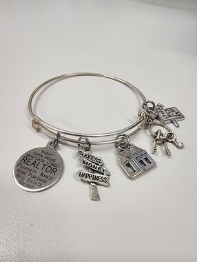 Realtor Charm Bracelet Real Estate Agent Expandable Silver-tone Bangle House Key